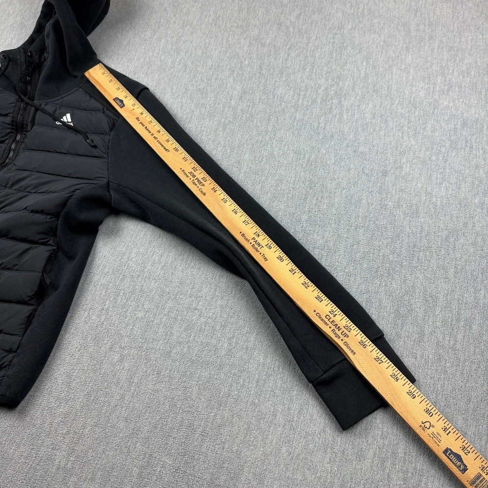 Adidas Jacket Men Small Black Varilite Hybrid Full‎ Zip Hooded Puffer Slim Fit